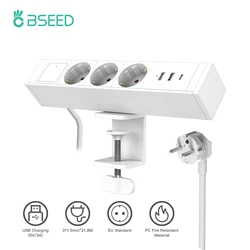 BSEED-EUプラグACコンセント卓上電源タップ、USB充電ポート付きソケット、1.8m延長コード、家庭およびオフィス用の3つのコンセント