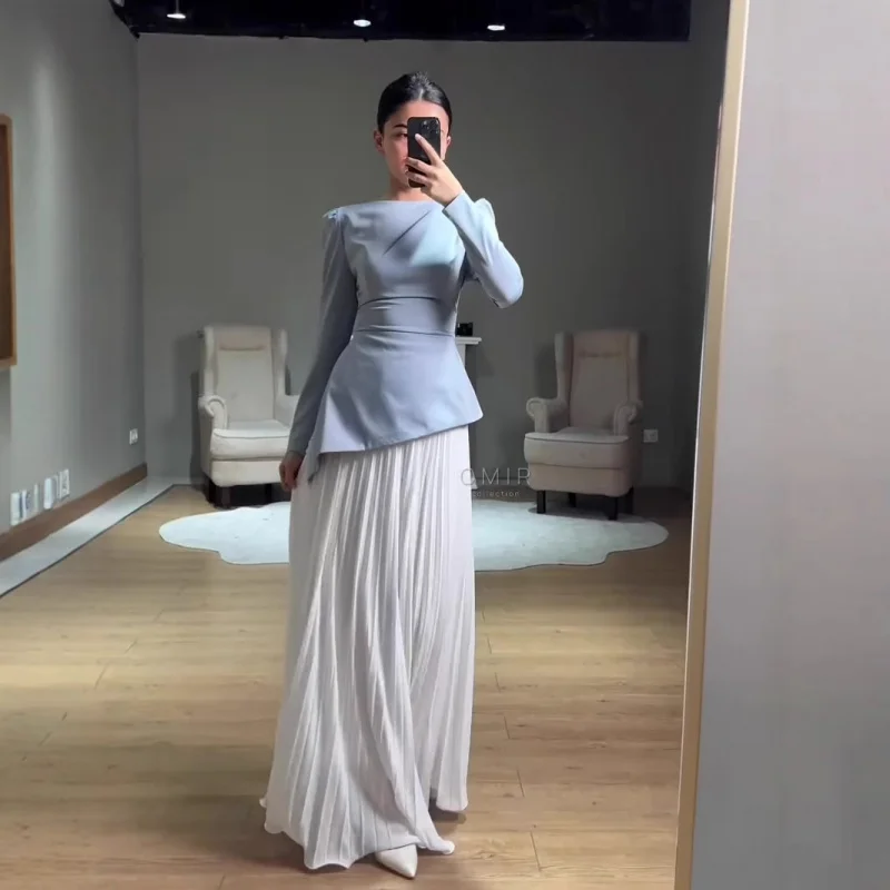 

2025Summer New Lightweight Dress Long Sleeve Waist-Cinching Top Long Skirt Elegant Dress for Women