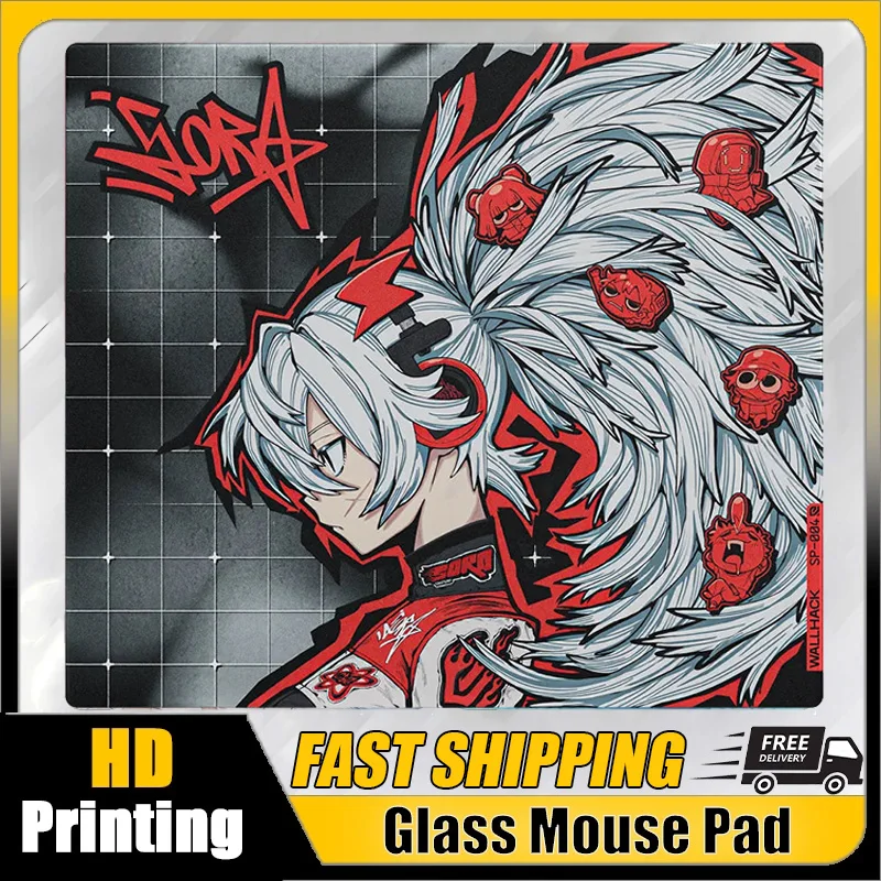 W-Wallhack SP-004 Glass Mouse Pad Drift SORA YUME Smooth Frosted Surface Desk Mat Tempered FPS Custom Office Gaming Replica Pads