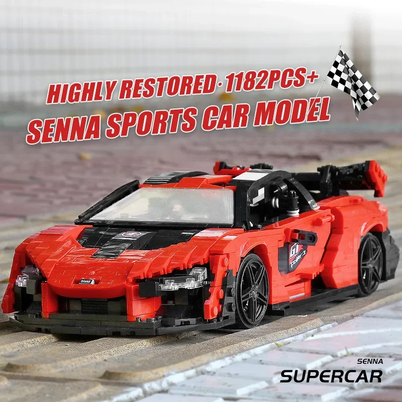 لعبة سيارة تقنية من مولد كينج 10007، نموذج سيارة سباق رياضية حمراء سينا، مكعبات بناء لتجميع السيارة، هدية عيد الميلاد للأطفال