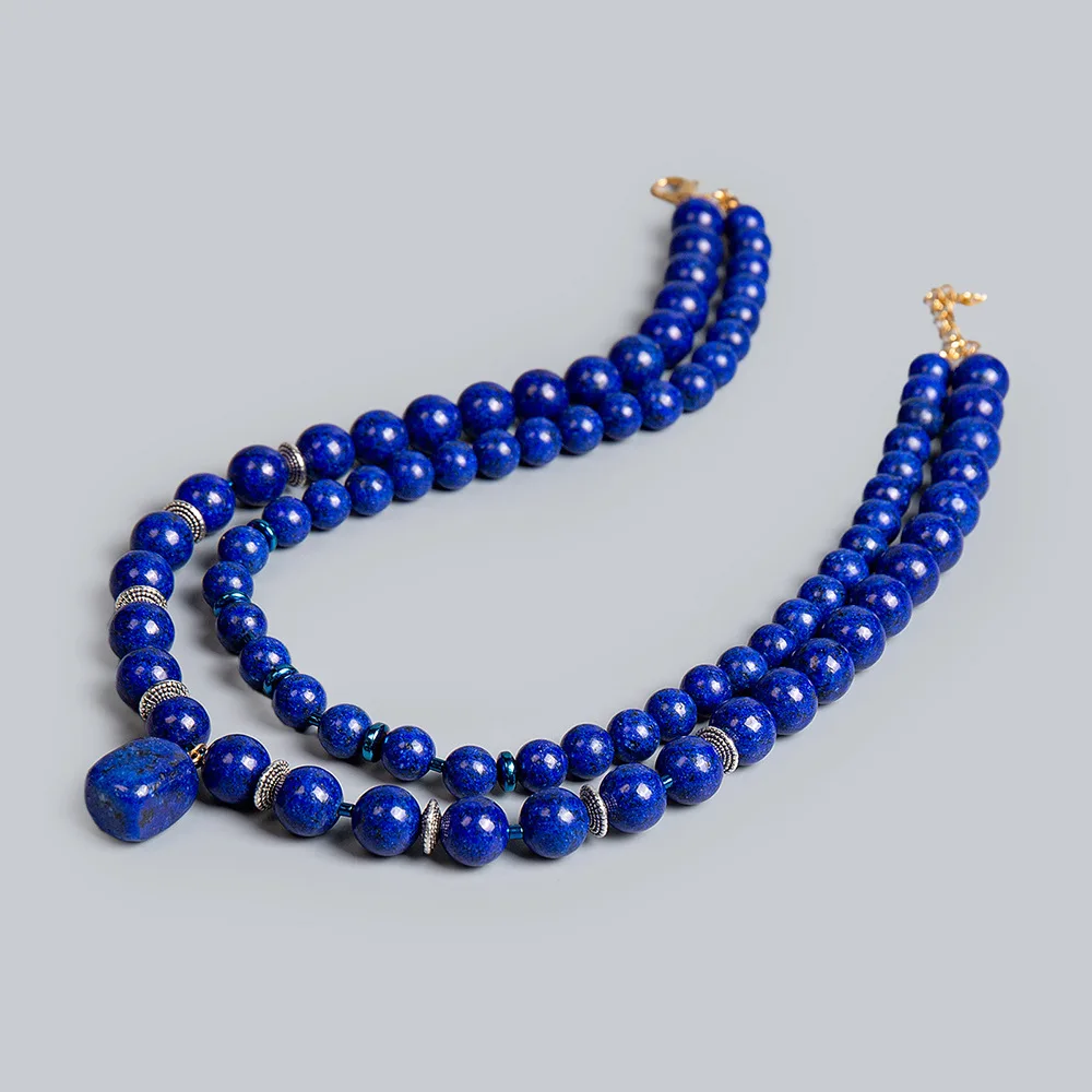 Natural lapis lazuli double ring accessories can be worn by both men and women, beaded neck jewelry, personalized pendant neckla