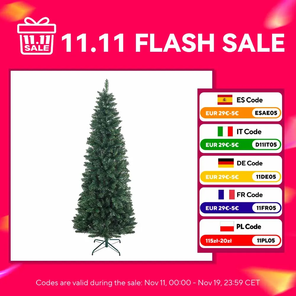 Potlood kerstboom 210 cm met opklapbare basis en 687 takken voor slaapkamer kantoor groen