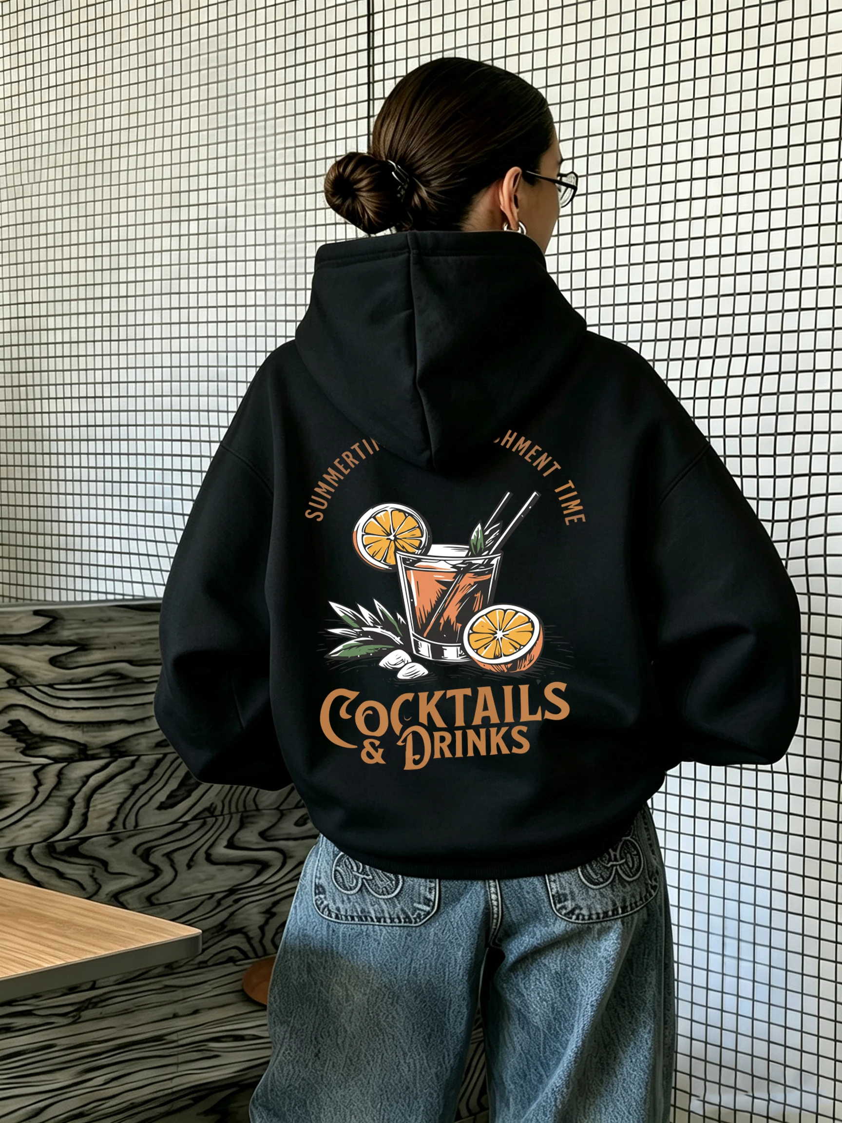 Summer Time Beach Lemon Cocktails Pattern Women Top Comfortable Soft Hoodies Casual Sports Hoody Long Sleeved All-Match Clothes
