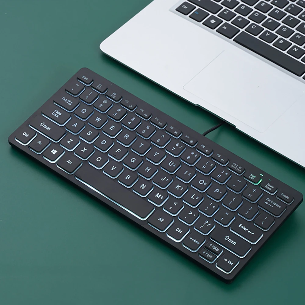 New Chocolate Ultra-Thin Glow Backlight Wired Keyboards Mini Small Laptop External USB 2.0 78 Keys Keyboard for PC Laptop Gaming