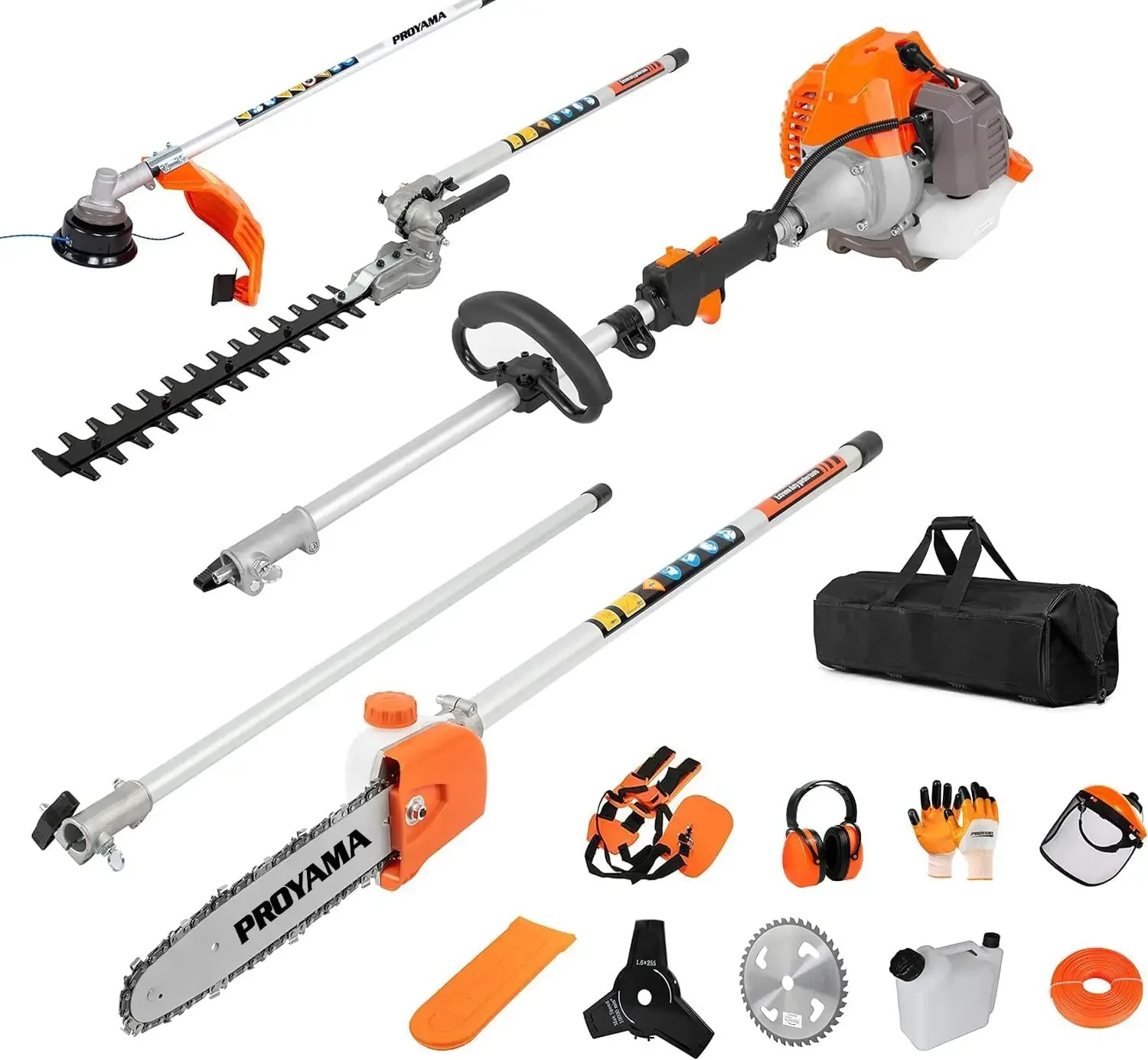 Powerful 42.7cc 5 in 1 Multi Functional Trimming Tools,Gas Hedge Trimmer,Weed Eater,String Trimmer, Brush Cutter,Pole Sa