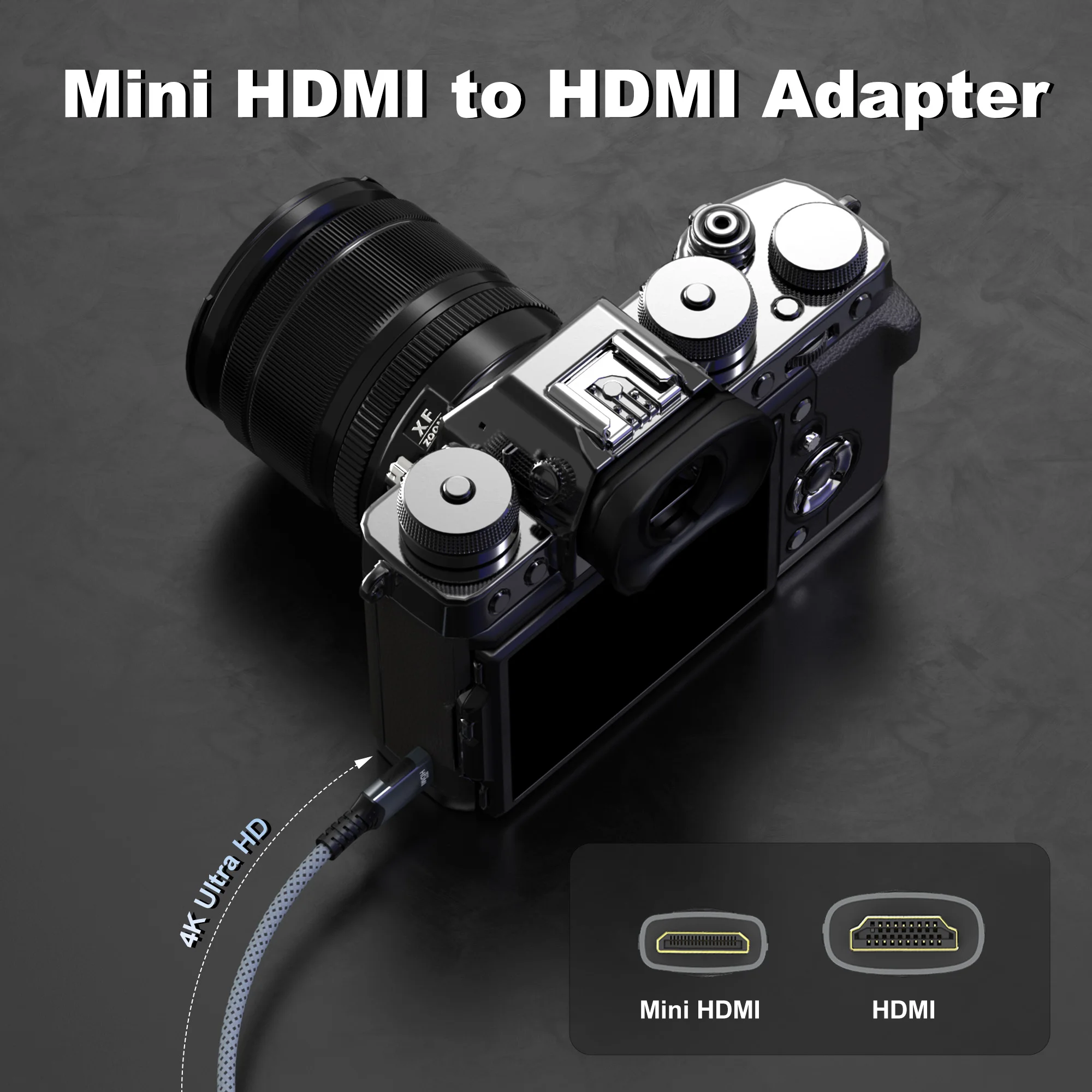كابل 4K Mini/Micro HDMI إلى HDMI HD 4K@60 هرتز 2K@120 هرتز كابل مضفر عالي السرعة متوافق مع HDMI ثنائي الاتجاه للكمبيوتر اللوحي HDTV