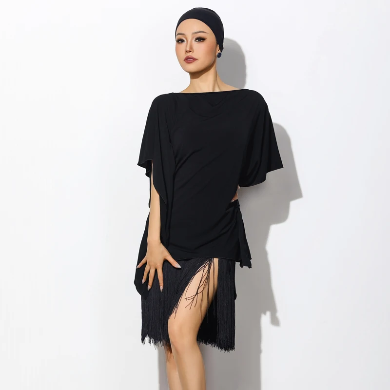 สุภาพสตรีละตินเต้นรําเครื่องแต่งกายไม่สม่ําเสมอละติน Top Tassels กระโปรงผู้หญิง Chacha Latin Dance เสื้อผ้าเวทีชุด DQS19995