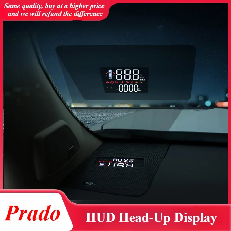 For Toyota Prado HUD Auto Car Head Up Display Windshield Projector OBD Speed Tire Pressure Monitor HD Projector  Alarm System