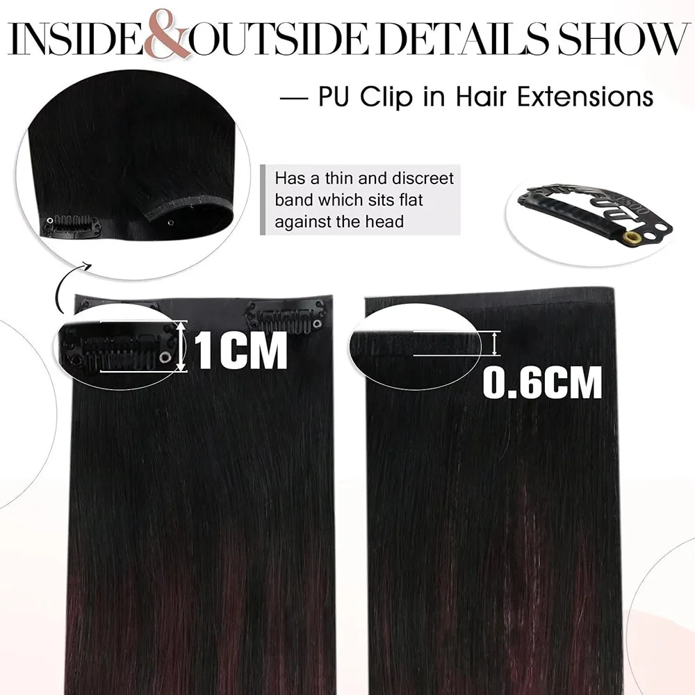 1B/99J Borgoña 8 Uds Color recto Clip-In extensiones de cabello humano 8-24 pulgadas 100% virgen Remy brasileño sin procesar para mujeres