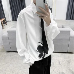 2024 New Spring and Summer Minimalist and Niche Abstinence Style Cool Style Single Breasted Lapel Rose Print Shirt for Men