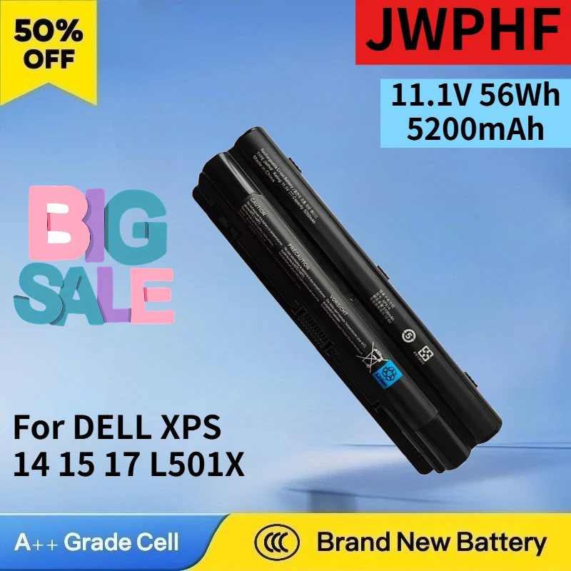 New JWPHF 11.1V 56Wh 5200mAh Battery for DELL XPS 14 15 17 L501X L502X L521X L701X L702X L401X J70W7 High Quality Laptop Battery
