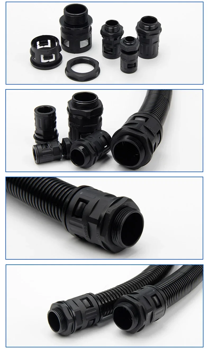 Tubo PE AD10 AD13AD15.8 AD18.5 AD21.2 AD25 a 54.5mm giunto a soffietto in plastica giunto per tubo corrugato in plastica pressacavo giunto in nylon