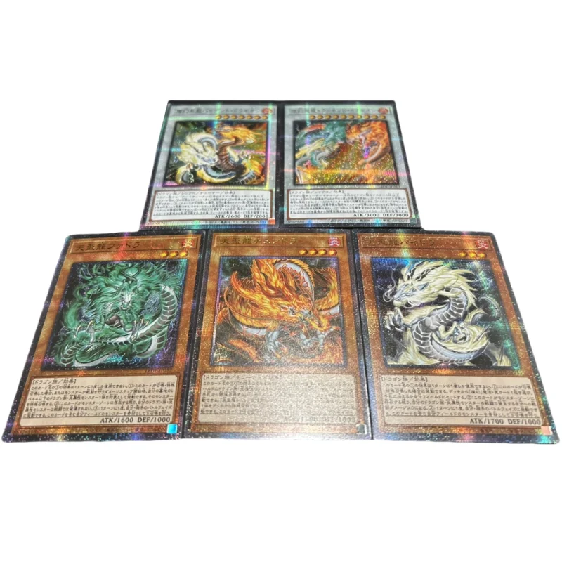 5Pcs/Set Yugioh Cards Tenpai Dragon Paidra Fadra Chundra Genroku Anime Game Characters Collection Gauze Flash DIY Cards Toy Gift