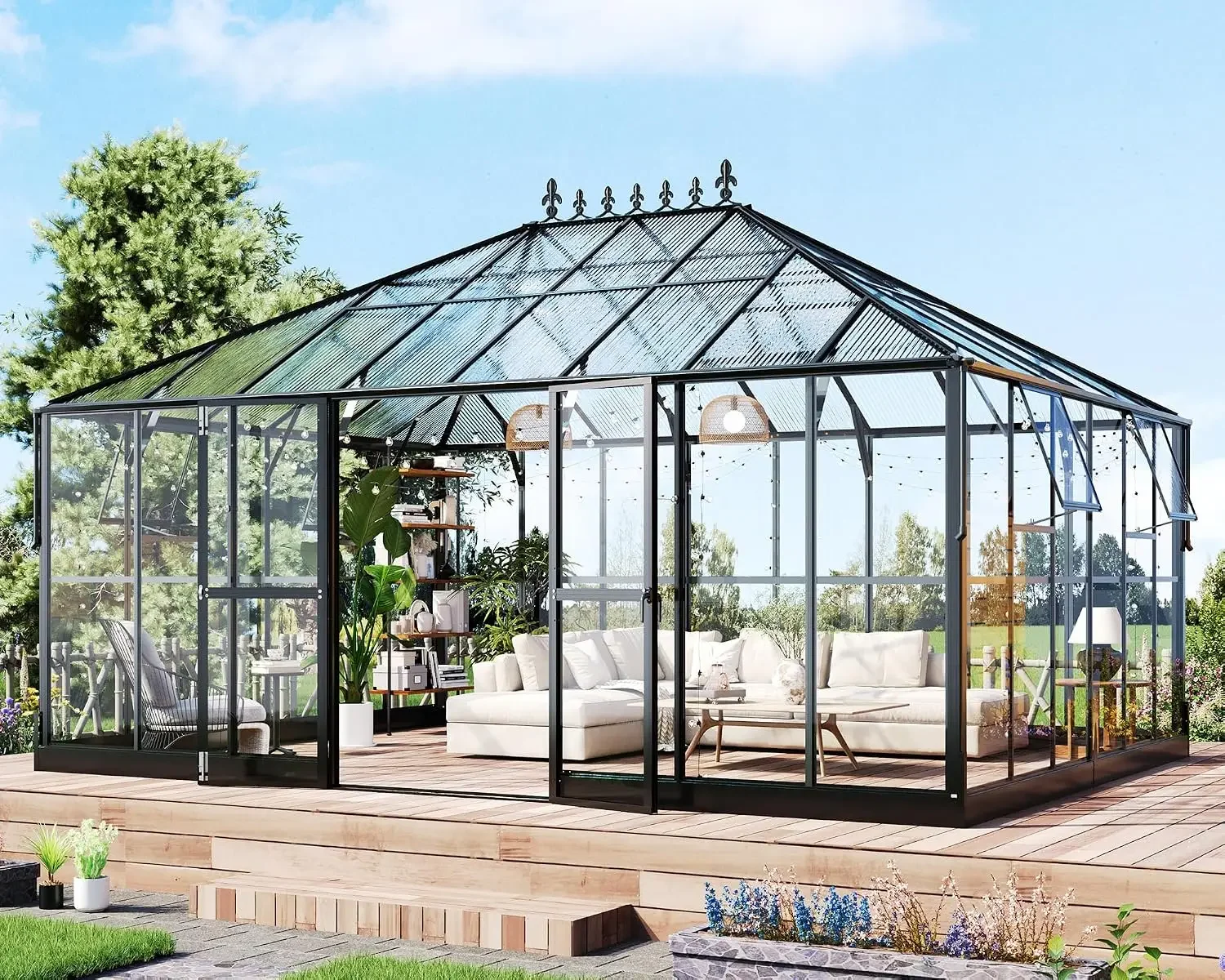 16x12x9.5 FT Pavilion Styled Greenhouse with Clear Panels & 4 Vents, Customized