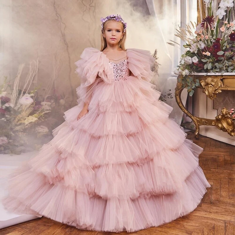 Children Performance Princess Vintage Dress Birthday Piano Recital Evening Gown Pageant Long Train Formal Celebration Outfit