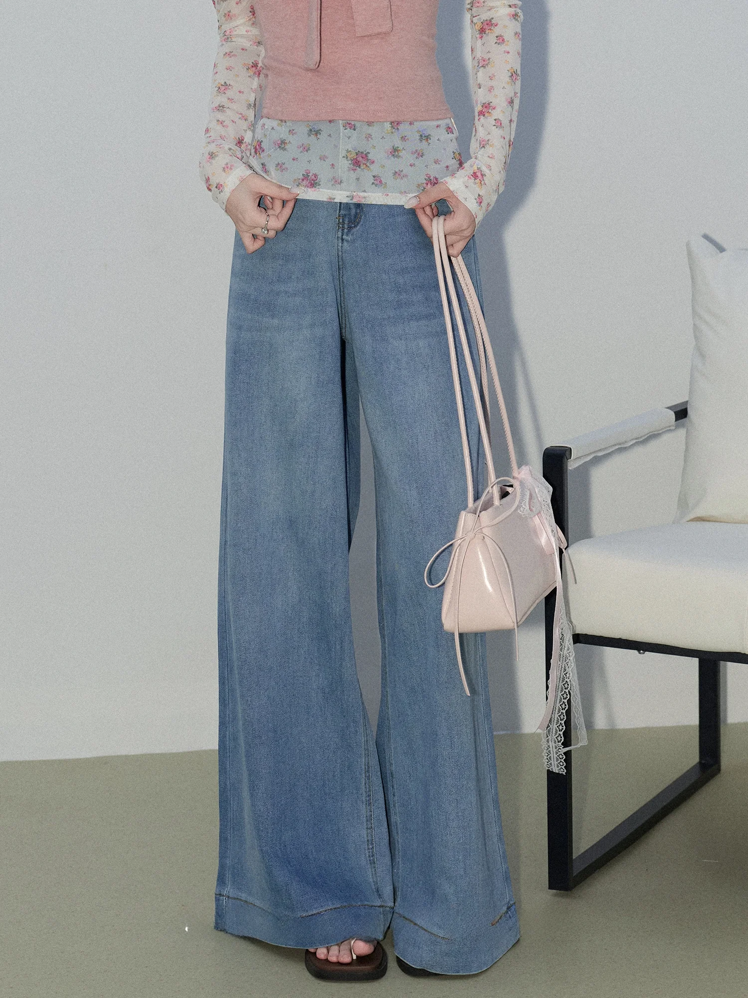 

High Waist Wide Leg Jeans Women's Blue Flared Pants Spring New Style Casual Comfortable Breathable Cleanfit Denim Skinnifying