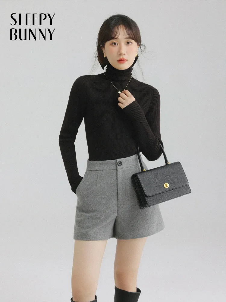 Women Elegant High Waist Wool-like Shorts Lady A-Line Wide Leg Slim Fit Pants for Autumn Winter Petite Casual Office Wear Outfit