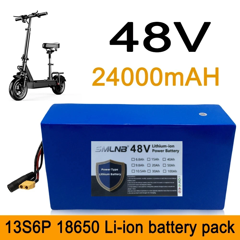 2025 NEW 48V 24ah 13s6p lithium-ion battery pack 48V 24000mAh 2000W electric battery, built-in 50A BMS+charger