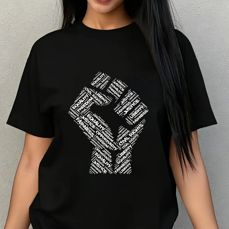 Civil Rights Black Power Fist March for Justice Women's Plus Size T-Shirt 100% Cotton 220g