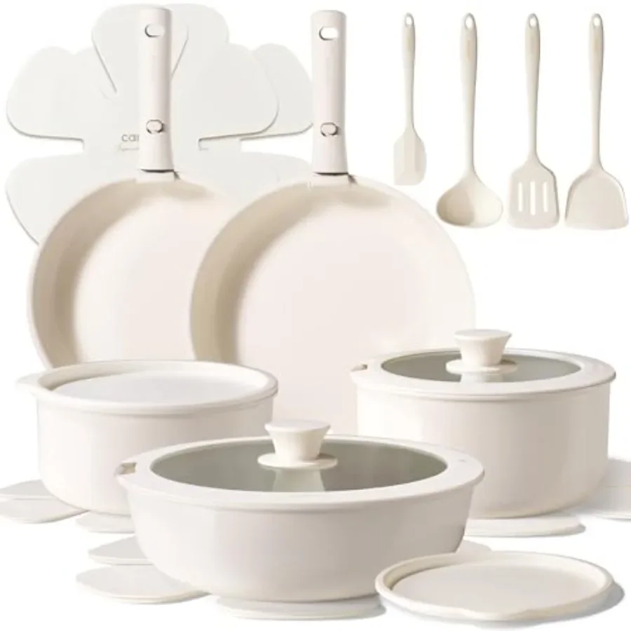 

Набор кастрюль и сковородок, 19 шт., антипригарные керамические наборы посуды для домашней кухни, духовки и холодильника, безопасный компактный дизайн с универсальностью