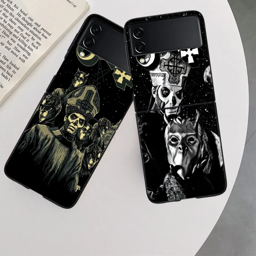 Ghost Papa Emeritus Case for Samsung Galaxy Z Flip 6 5G Z Flip 5 4 3 5G Black Hard Cell Phone Cover Luxury PC Shell Coque