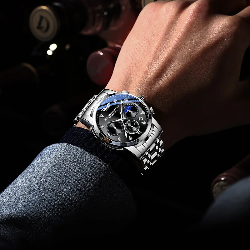 UTHAI CQ257 Orologio da uomo casual con orologio al quarzo impermeabile luminoso tempestato di diamanti, orologi da regalo per uomo d'affari