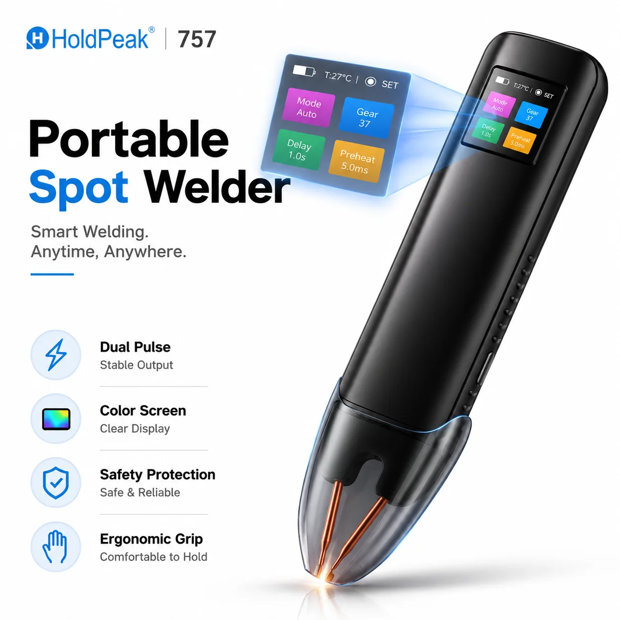 Battery Spot Welder Battery Welder 99 Gear Adjustable Spot Welder LCD Screen Automatic and Manual Modes Portable Spot Welding