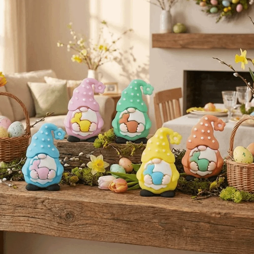 Набор из 5 реалистичных фигурок пасхальных гномов из ПВХ, миниатюрные статуэтки гномов для корзин, имитация гномов-карликов ручной работы, сувениры для вечеринок
