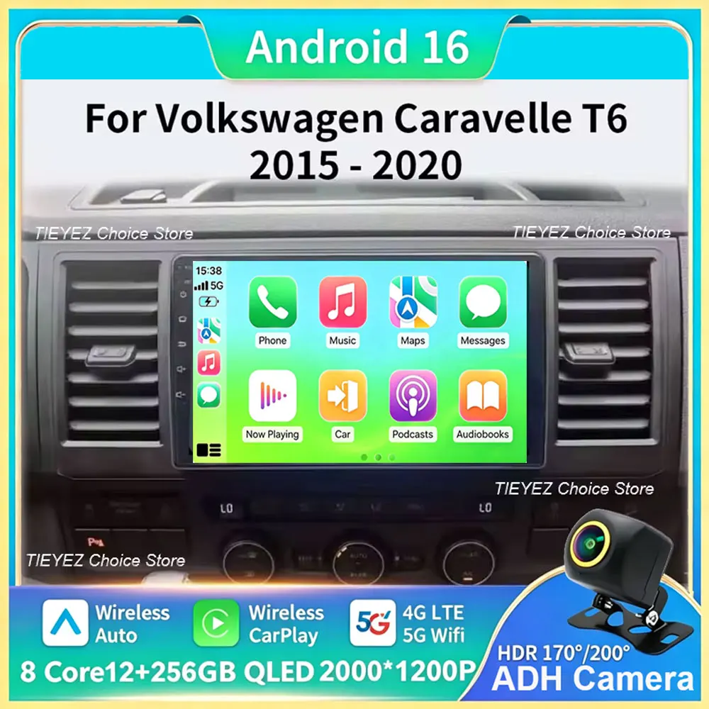 Android 16 für Volkswagen Caravelle 6 T6.1 T6 2015 - 2020 Autoradio Carplay GPS-Navigation Auto-Stereoanlage 4G Wifi DVD