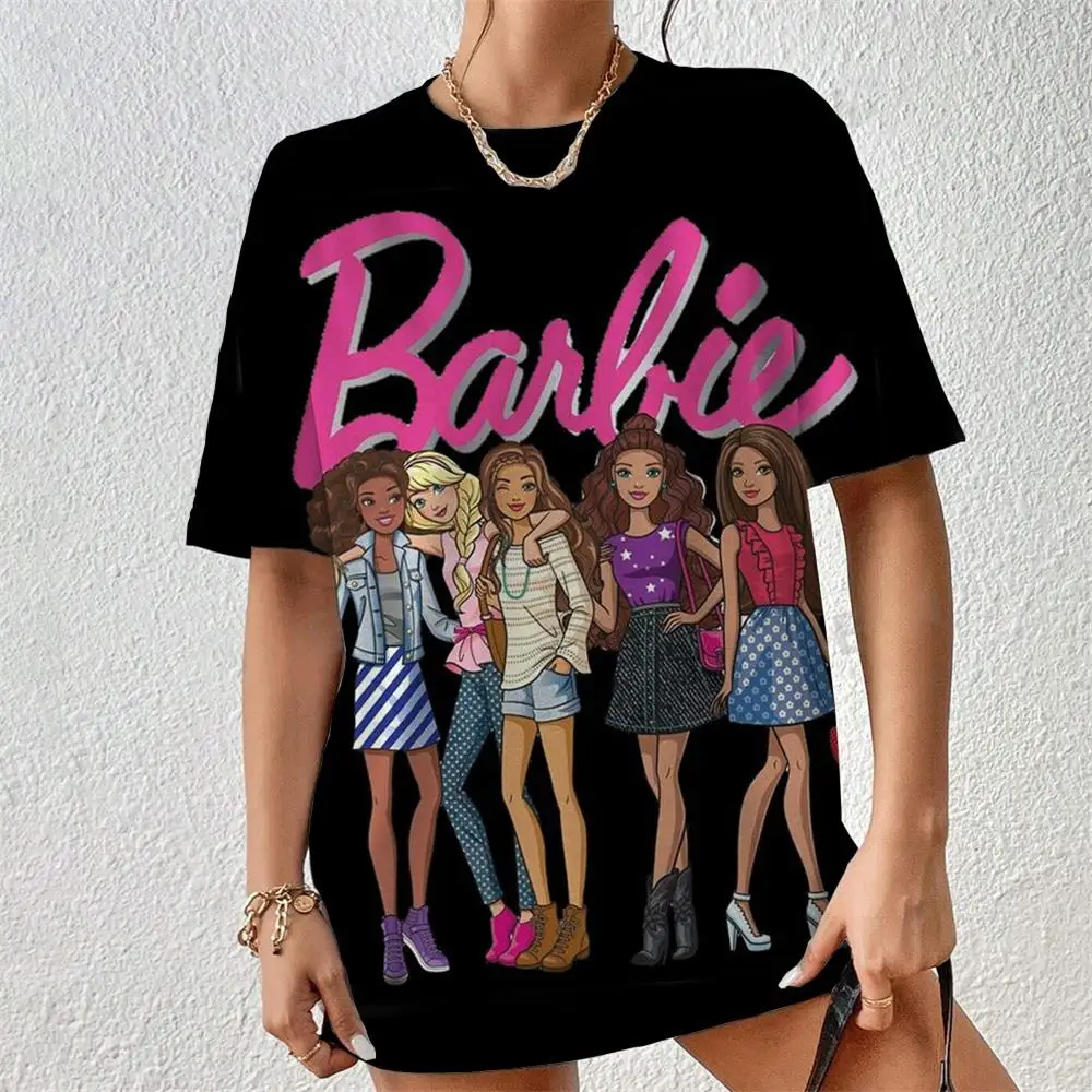 Women\'s T-shirt Kawaii Barbie Princess Printed 3D T-shirt Top Fashion Y2K Short sleeved T-shirt O-neck Women\'s Summer Large