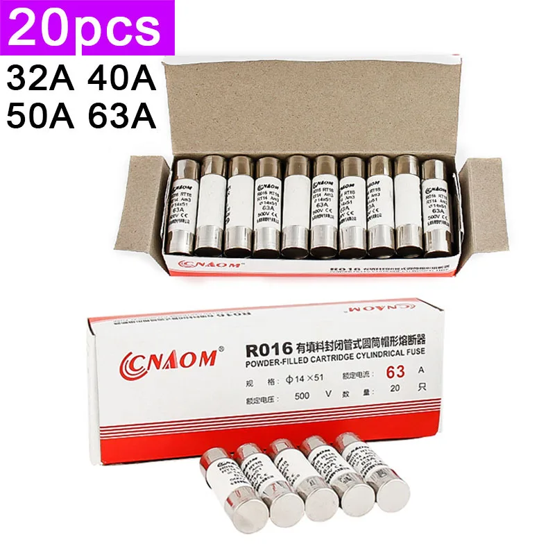20pcs/lot Long Cover RT18 R016 RO16 Fuse RT14 AM3 14 * 51 Fuse Core
