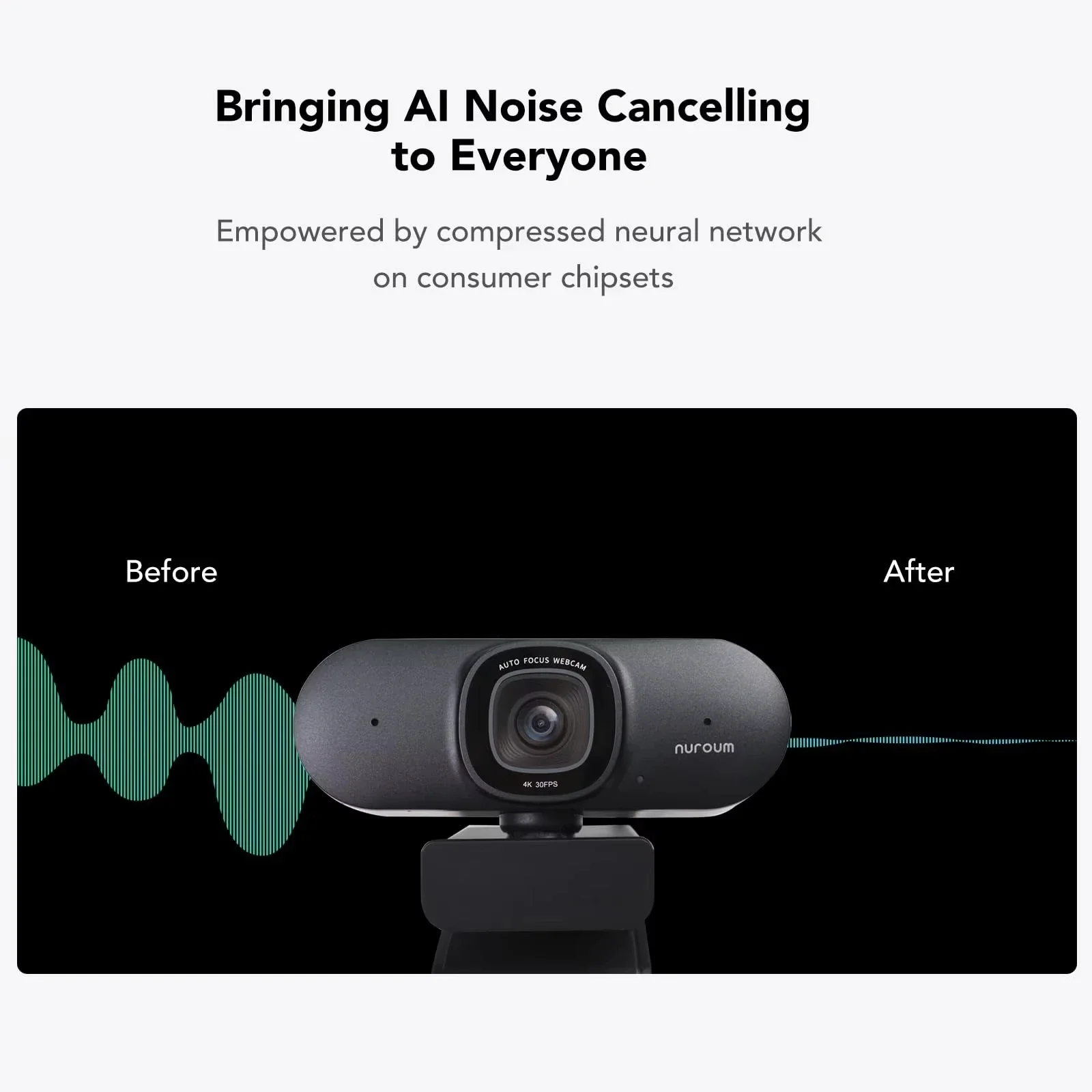 NUROUM V32AF 4K webcam, 1080P 60FPS, AI noise cancel mic, autofocus. USB plug-and-play for PC, calls, streaming and conferences