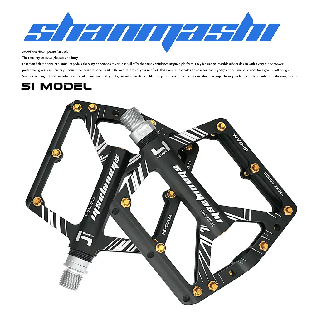 Shanmashi Bike Pedals 4 Bearings Wide Non-slip MTB Pedals CNC Aluminum Alloy Ultralight Road Bike Pedal Cycling Accesorios Parts