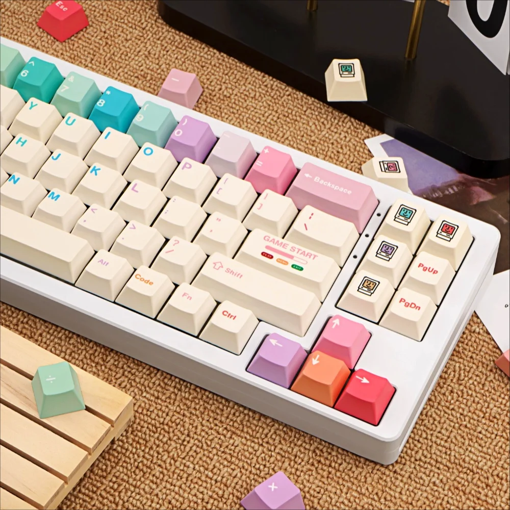 Macaron Keycap Set PBT 150 Key Cherry Colored Keyboard Keychain Compatible with MX Switches 60/64/84/98/108 Mechanical Keyboard