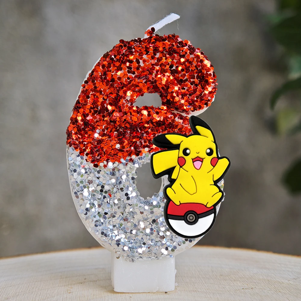 Pokemon Kaars Nummer 0-9 Voetbal Kaars Pikachu Taart Decoratie Jongen Verjaardagsfeestje voor Kinderen Baby Douche Decor Gift