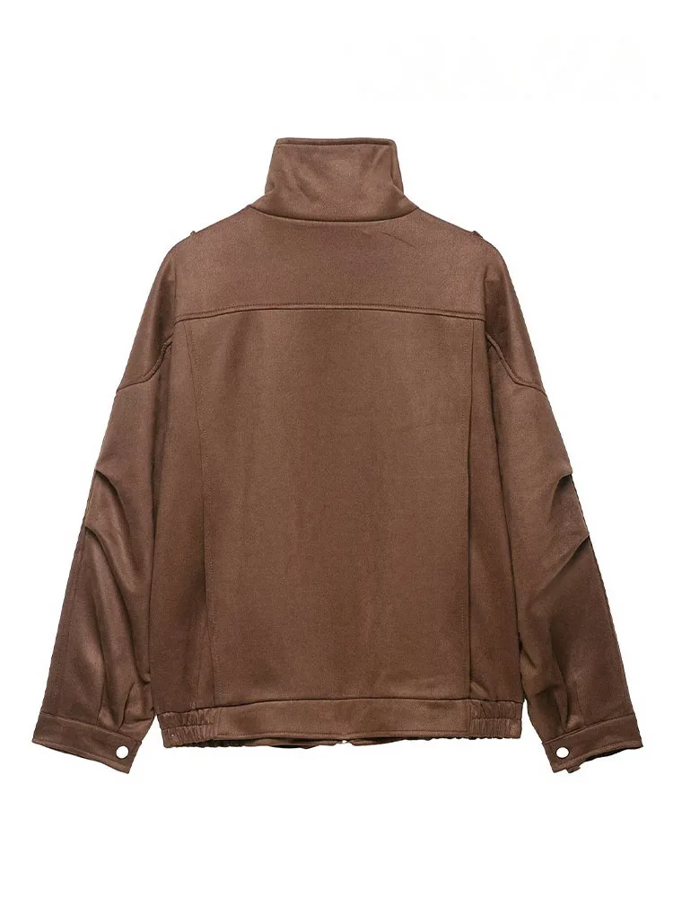 HH 2025 Autumn Women High Collar Long Sleeves Button Pockets Decoration Coats Woman Elegant Casual High Street Jacket