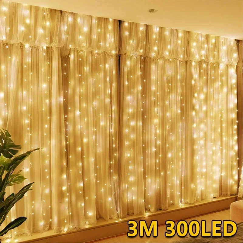 3M Led Lampjes String Fee Decoratie Usb Vakantie Gordijn Slinger Lamp 8 Mode Voor Huis Tuin Kerstfeest Nieuwjaar Bruiloft