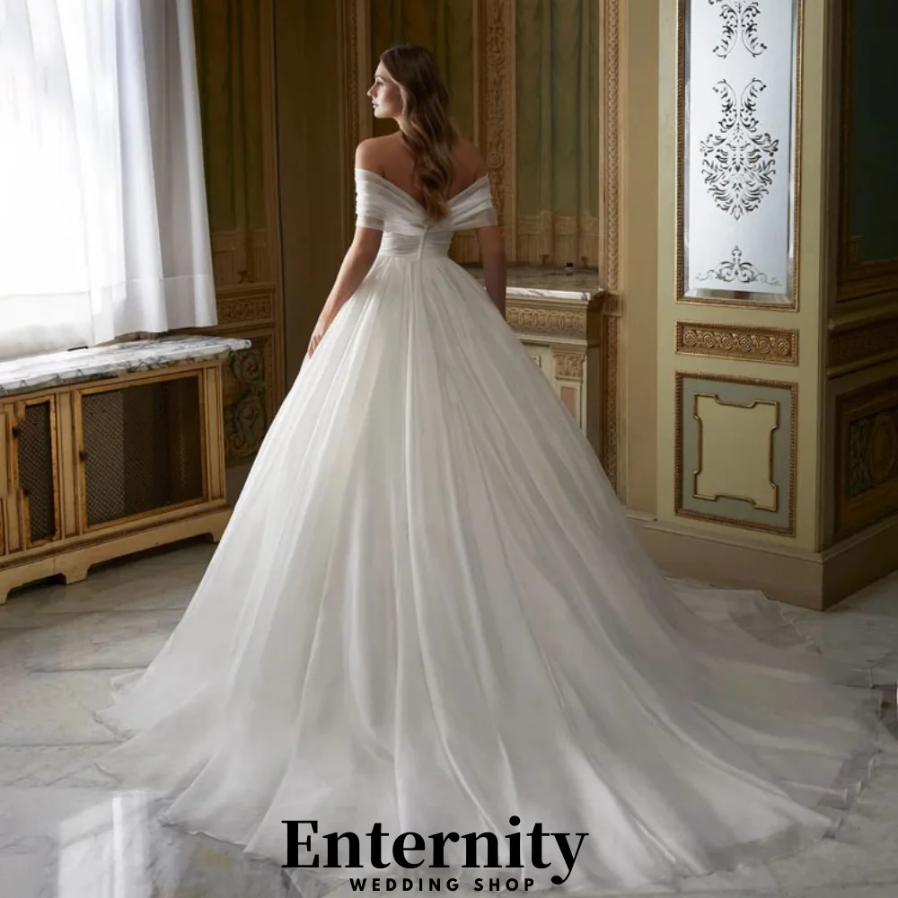 فساتين زفاف مخصصة على شكل حرف v أنيقة الكشكشة قبالة الكتف للنساء فساتين الزفاف الساحرة Ruched Vestidos De Novia #2