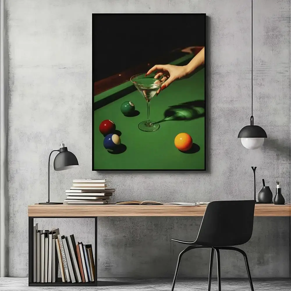 Vintage Dive Bar HD Wall Art Poster Martini Pool Billiards Retro Cocktail Illustration Lucky 8 Ball Bar Decor Home Gift