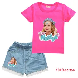 Cute Like Nastya Show Clothes Clothes Kids Cotton T-shirts + Denim Shorts 2pcs Sets Toddler Girls Casual Outfits Boys Clothing