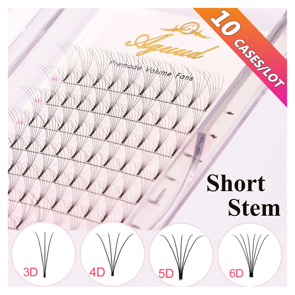 

AGUUD 10Cases Soft Natural Premade Fan Short Stem 3d 4d 5d 6d Faux Mink Lash Russian Volume Professional Eyelash Extension Cilio