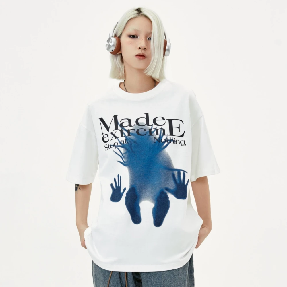

Palm Printed T Shirts Women 2024 Streetwear Oversized T-shirt Harajuku Hip Hop Loose Cotton Tee Shirt Dark Gray White Tshirt