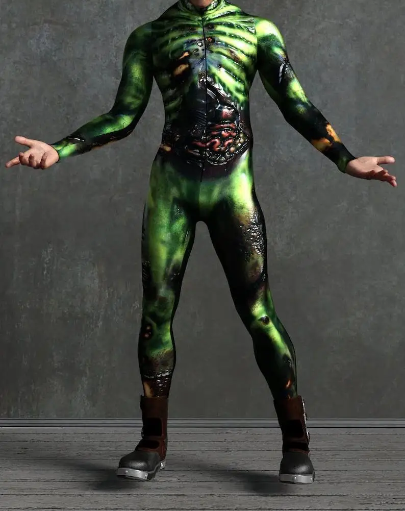 Halloween Herren Sexy Schlangenleder-Optik Cosplay Jumpsuit Tier-Bodysuit Festival Zentai-Anzug Themenparty Catsuits Rave-Outfits Neu – Detail 6