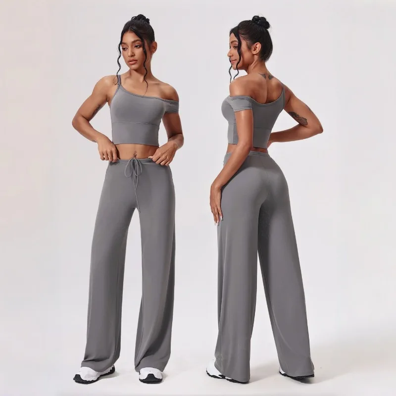 

Women's Cloud Yoga Set with Sloping Shoulders Tight Fitting Quick Drying Fitness Suit Outdoor Running and Leisure Sports Set