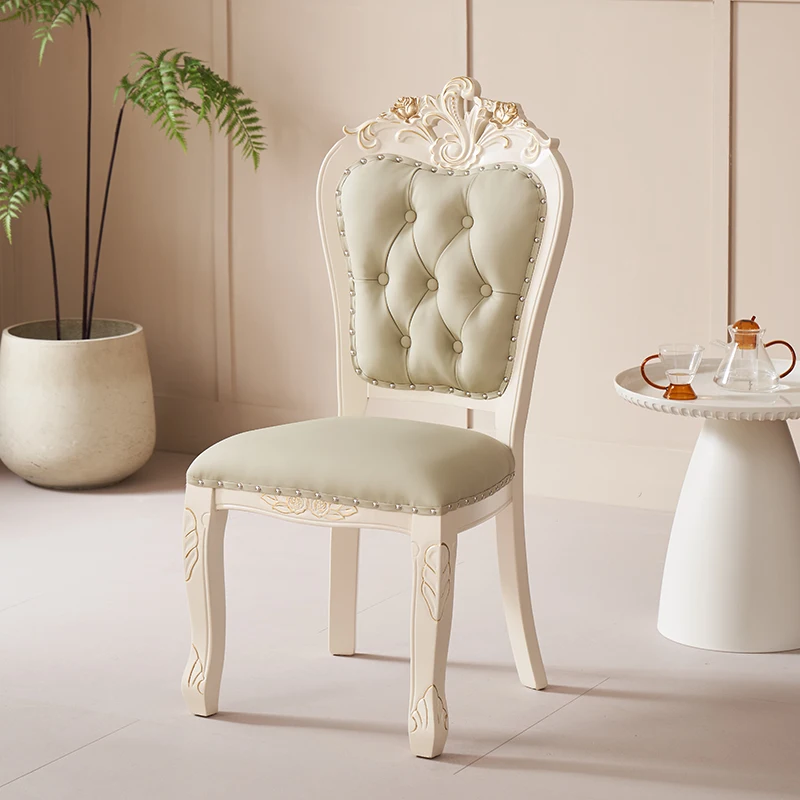 Witte Europese Massief Houten Eetkamerstoel Casual Eettafel Stoelen Rugleuning Franse Gesneden Stoelen Voedsel Kamer Design Fauteuil Alem자