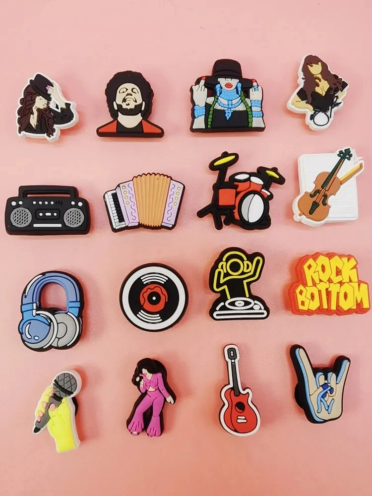 Rock Music Shoe Charms Colorful PVC Buckle Decorations Garden Shoes Diy Accessories Funny Clog Ornaments Adult Kids Decor Gifts