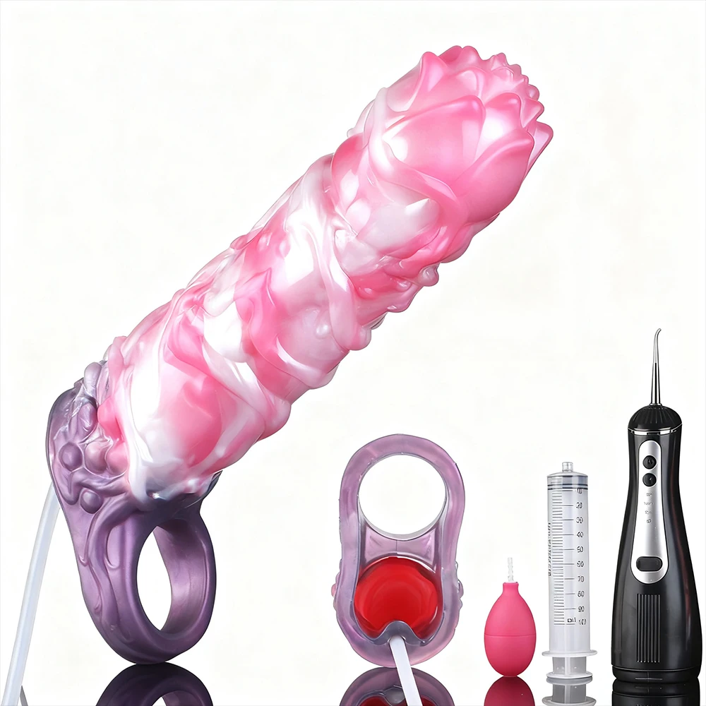 SMMQ Electric Squirting Penis Sleeve Soft Silicone Hollow Dildo Sheath Vaginal G-Spot Stimulator Cock Enlarger Adult Toy For Men