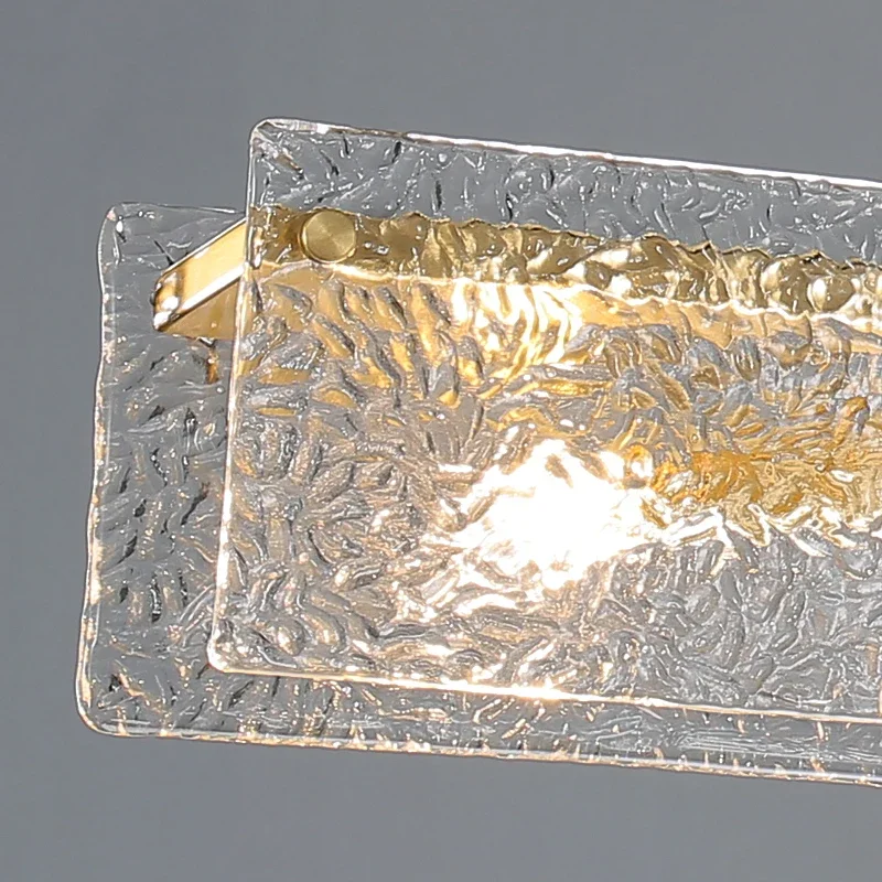 FSS Modern Copper Dining room Chandelier Rectangular Water Ripple Glass Designer Creative Dining Table Long Bar Chandelier