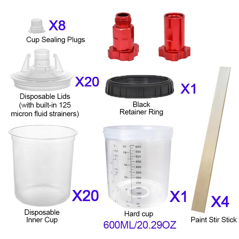 10 PC Disposable Paint Gun Mixing Cup Set with Measuring Cups Threaded Connector Professional No-Clean Paint Gun Mixing Cups