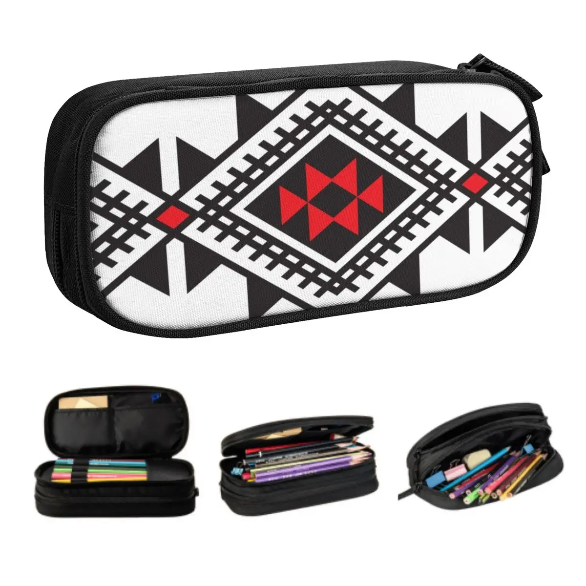 Kabyle Amazigh Carpet Custom Kawaii Pencil Cases Large Storage Africa Geometric Morocco Style Pencil Box Students Stationery